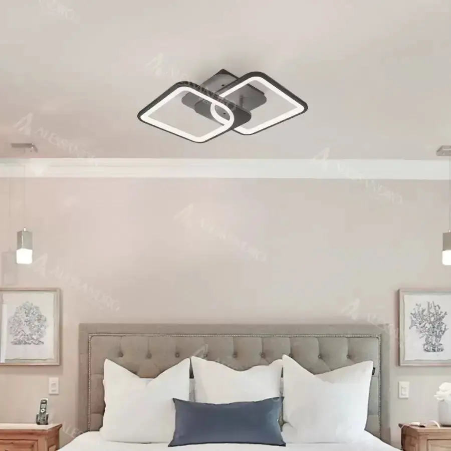 Lustra LED cu telecomanda ZOE 27W, 2 Patrate, lumina Rece/Calda/Neutra, Dimabila, Negru