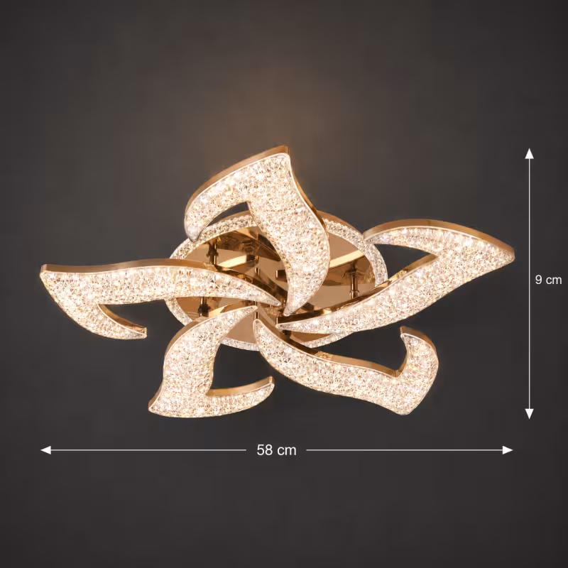 Previzualizare 4: Lustra LED HALESA Magno cu telecomanda si cristal, 66W, 5 Surse, Lumina Rece/Calda/Neutra, Dimabila, Auriu