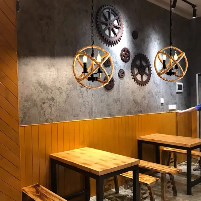 Previzualizare 2: Lustra Vintage LV585/4BK, 4xE14, Rustic Barn, Sfoara si Metal, 30cm, Negru