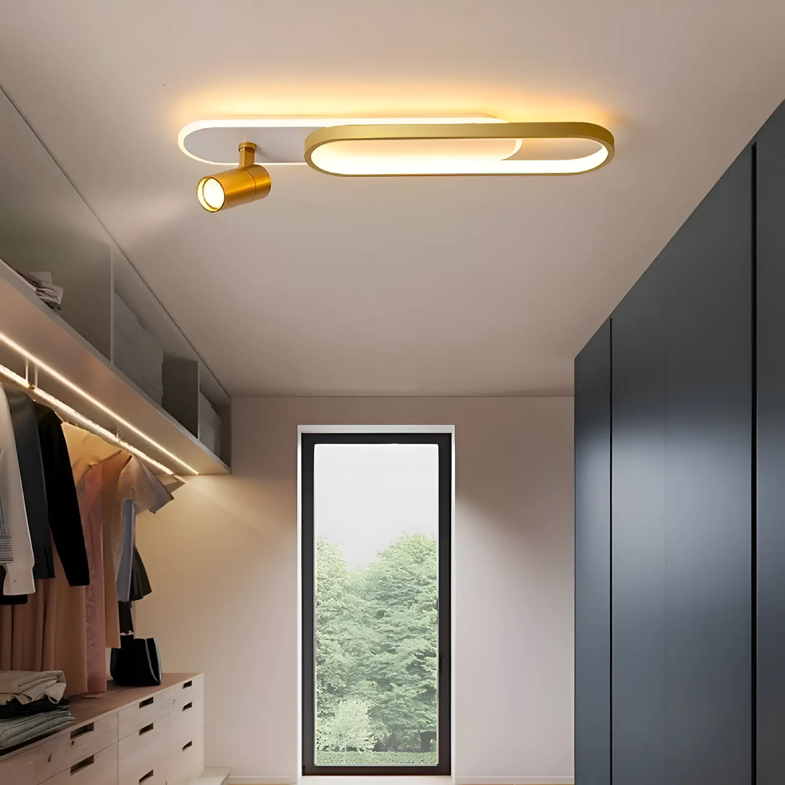 Lustra LED cu Proiector Reglabil FISSO Camilla, 48W, lumina Rece/Calda/Neutra 3000K/4000K/6000K, Auriu Lucios, Metal si Acril