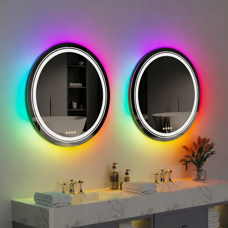 Previzualizare 4: Oglinda LED Rotunda, 60cm, Celeste MotionGlow Marcello, Lumina RGB, Boxa Bluetooth, Sistem Dezaburire, Ceas & Termometru, Dimabila 60X60BTRGB