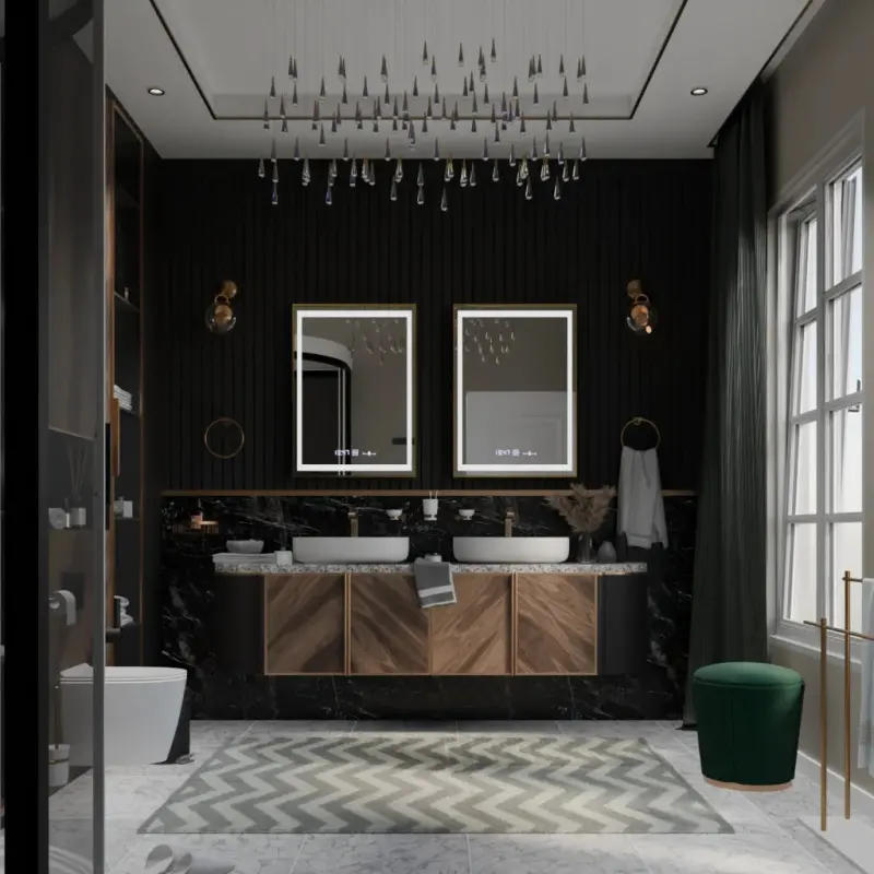 Previzualizare 4: Oglinda LED Rectangulara, 50x70cm, Verite Royale Gold Motion Glow Marcello, Sistem Dezaburire, Ceas & Termometru, Dimabila