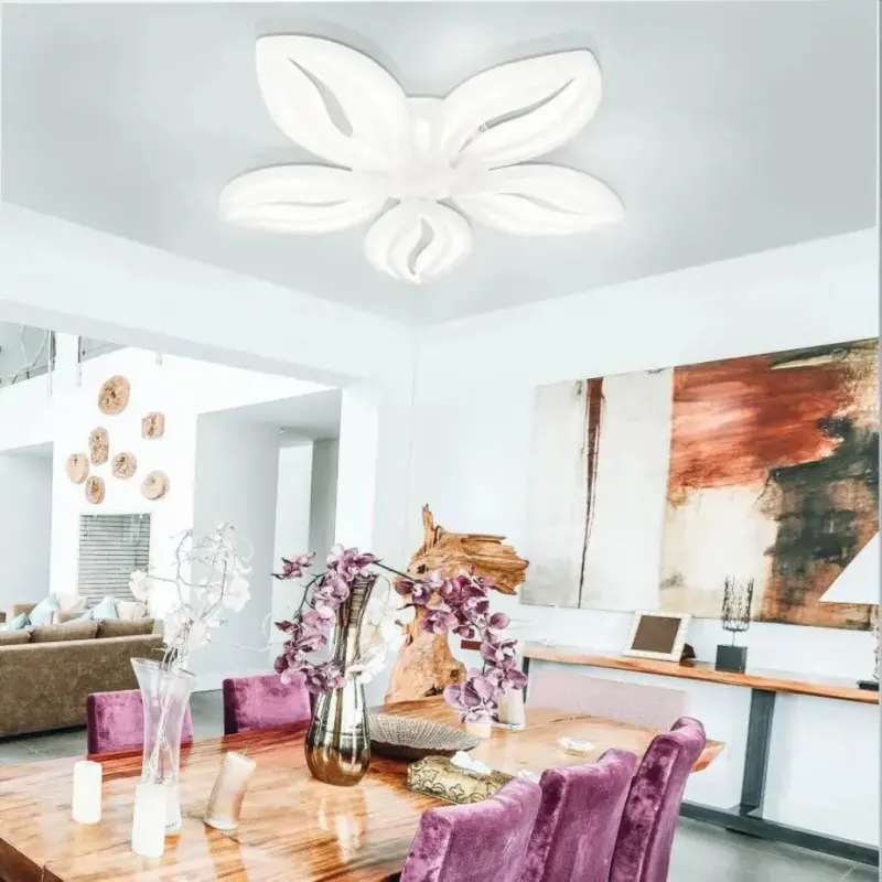 Previzualizare 4: Lustra LED cu telecomanda ORCHID 66W, 5 Petale, lumina Rece/Calda/Neutra, Dimabila, Alb