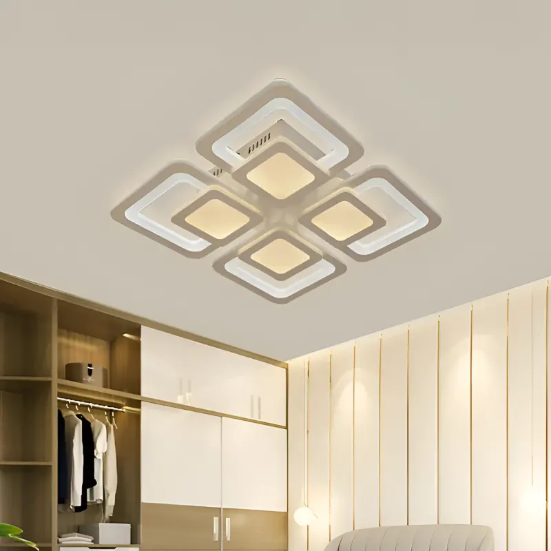 Lustra LED cu telecomanda SUSAN 96W, 4 Patrate, lumina Rece/Calda/Neutra, Dimabila, Alb