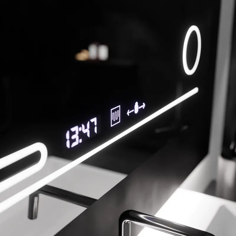 Previzualizare 2: Oglinda LED Rectangulara, 80x60cm, Harmonie MotionGlow Marcello, Sistem Dezaburire, Termometru si Ceas, Lupa Cosmetica, Dimabila