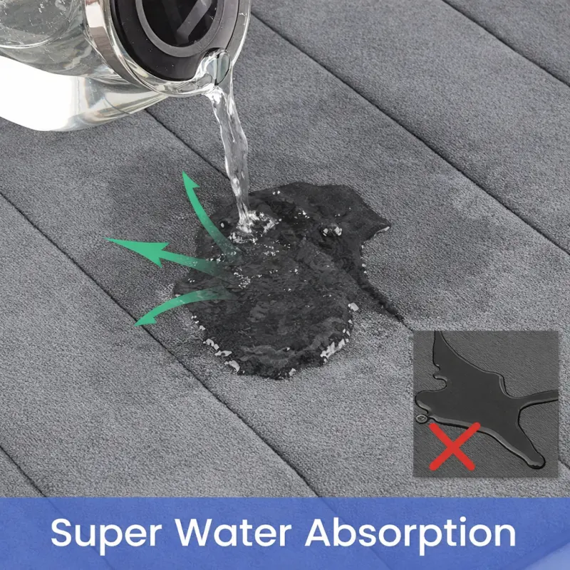 Previzualizare 4: Covorase de Baie, 80x50 cm / 50x40 cm, Gri, Antiderapant, Absorbant, Set 2 bucati