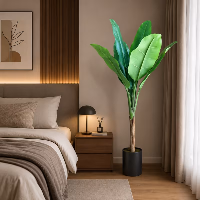 Previzualizare 3: Planta Artificiala Copac Tip Bananier, 130 cm, 6 frunze, Verde, cu Ghiveci