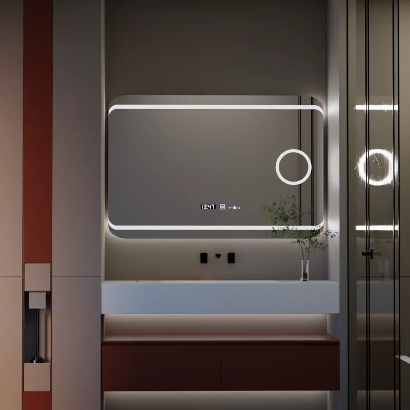 Oglinda LED Rectangulara, 120x80cm, Definition MotionGlow Marcello, Sistem Dezaburire, Ceas & Termometru, Lupa Cosmetica, Dimabila