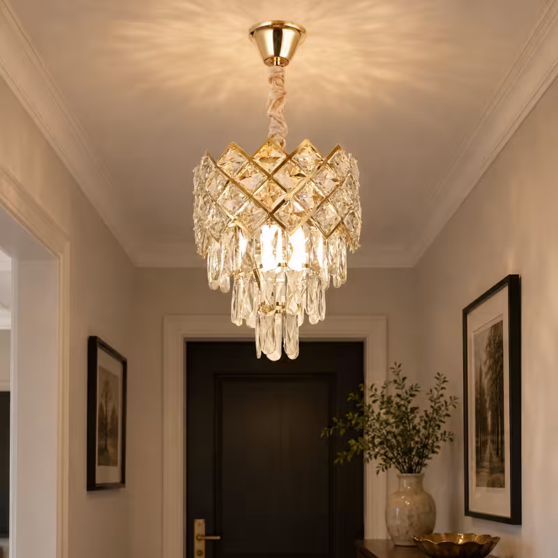 Previzualizare 2: Candelabru Cristal VECTORIA Petito 3xE14, Diametru 28cm, Auriu, Inaltime Reglabila, Metal si Cristal