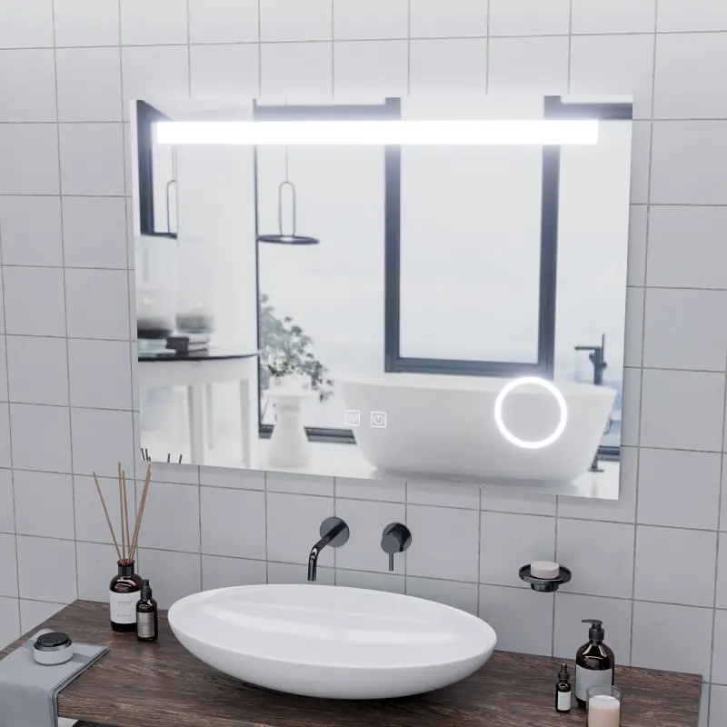 Previzualizare 3: Oglinda LED Rectangulara, 80x60cm, Piano Touch, Sistem Dezaburire, Dimabila, Lumina Rece 6000K