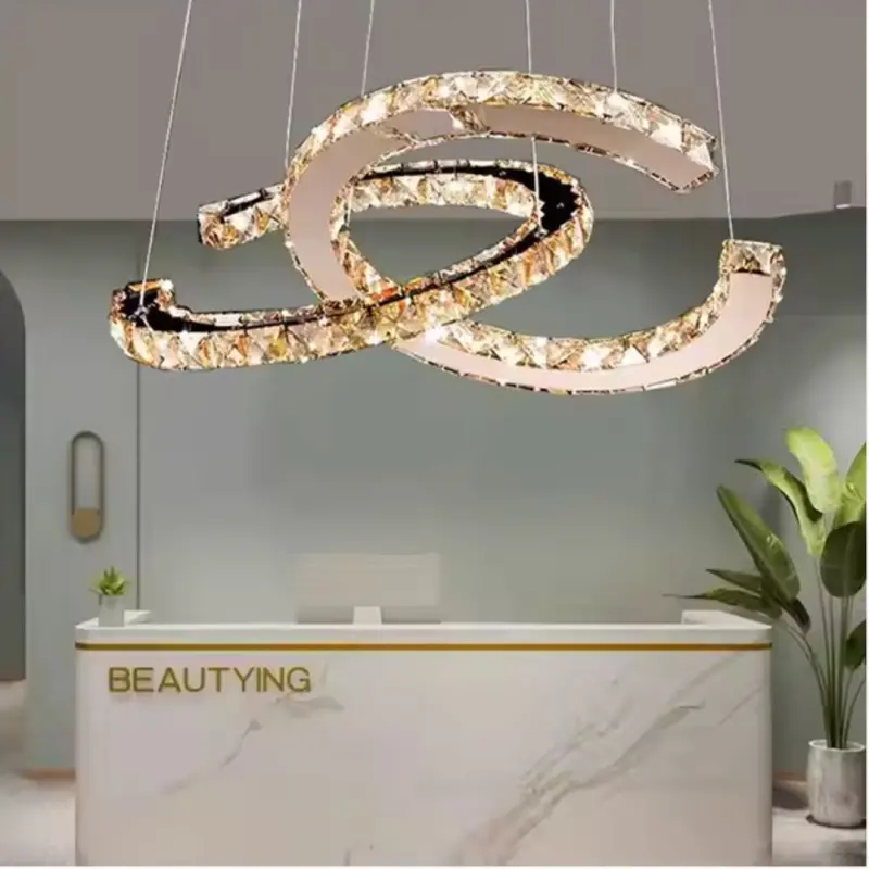 Previzualizare 4: Lustra LED suspendata cu telecomanda si cristal PRISM ANTEA 57W, 2 Cercuri, lumina Rece/Calda/Neutra, Dimabila, Crom Lucios, Inaltime Reglabila