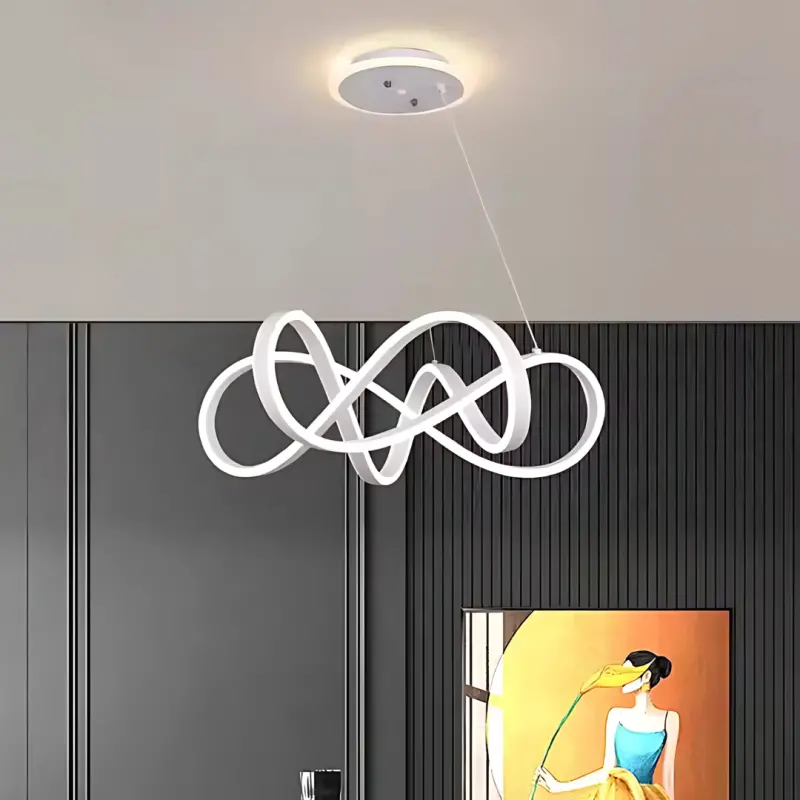 Previzualizare 3: Lustra LED suspendata cu telecomanda INFINITY HALO 138W, lumina Rece/Calda/Neutra, Dimabila, Alb, Inaltime Reglabila