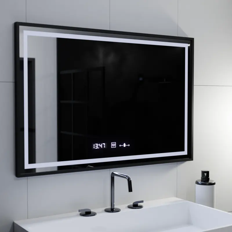 Oglinda LED Rectangulara, 120x80cm, Verite Majeste Noir Motion Glow Marcello, Sistem Dezaburire, Ceas & Termometru, Dimabila