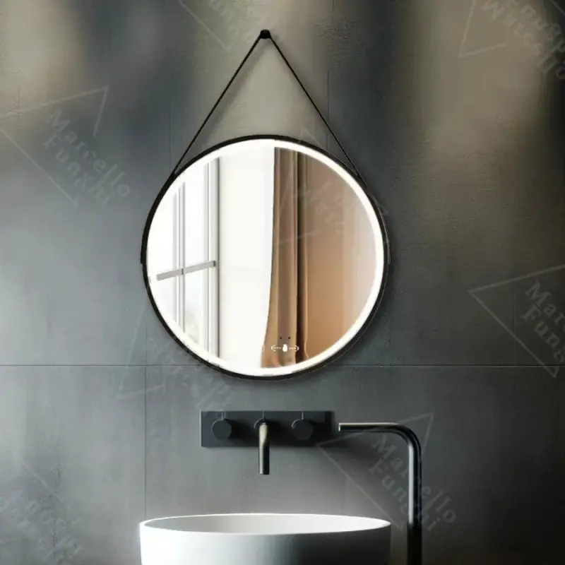 Previzualizare 4: Oglinda LED Rotunda, 50cm, Celeste Majeste Noir Eleve MotionGlow Marcello, Sistem Dezaburire, Ceas & Termometru, Dimabila