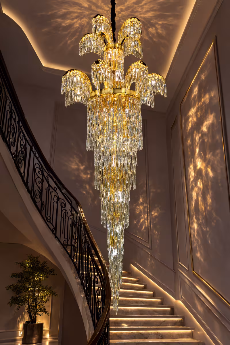 Candelabru Cristal PALACE Regalis, 13 brate, 29xG9, D80cm, Auriu Lucios, Inaltime Reglabila, Metal si Cristal