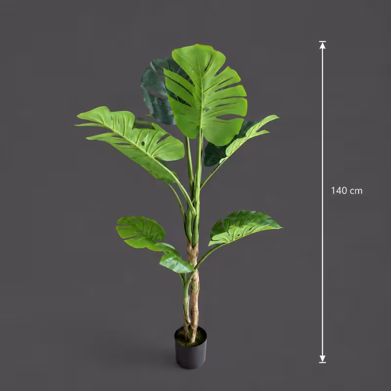 Previzualizare 4: Planta Artificiala Tip Monstera Deliciosa, 8 frunze, 140 cm, Verde