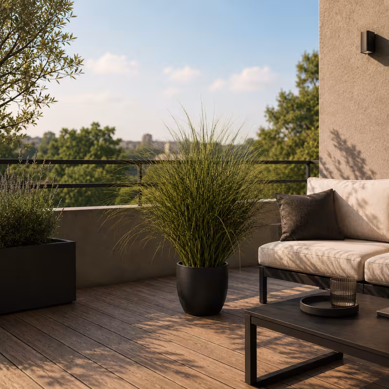 Previzualizare 2: Planta Artificiala Iarba Ornamentala, 75 cm, cu Frunze Vargate, Verde, Fara Ghiveci