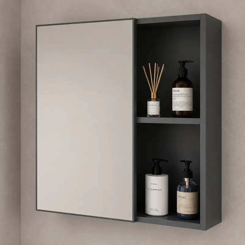 Previzualizare 4: Set Mobilier EVOQ pentru Baie ,Dulap Lavoar+Dulap Oglinda 80cm, 2 Piese, Gri si Alb