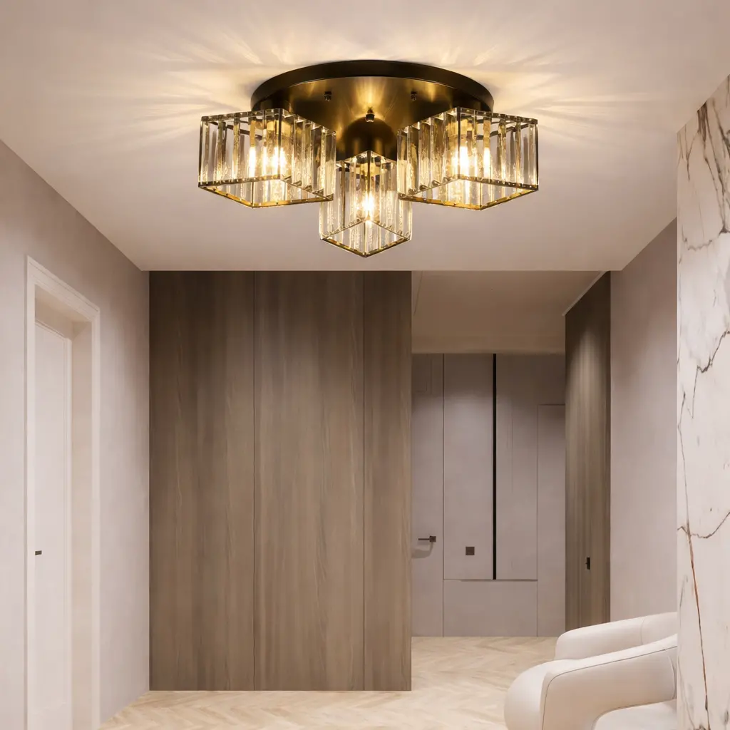 Lustra Clasica Moderna Sasha, LC117/3BK, 3x E27, Metal si Cristal, Negru, Abajur