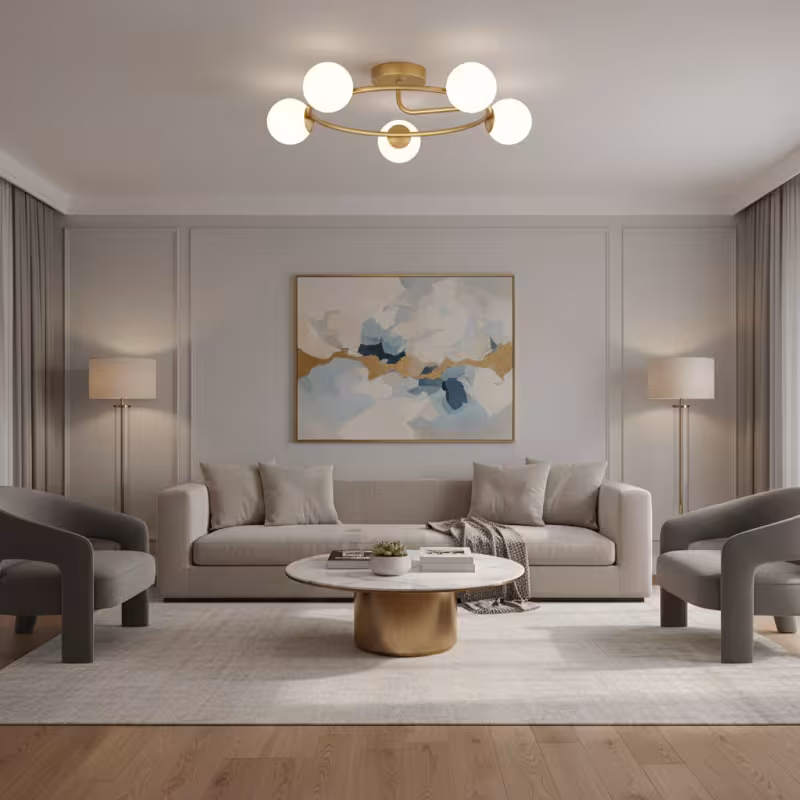 Lustra LED si cristal ORBIT, 72cm, 5xE27, Globuri, Auriu