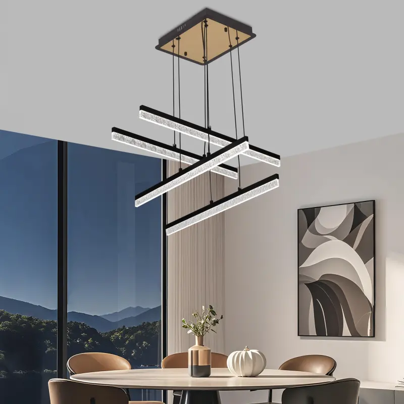 Previzualizare 3: Lustra LED Suspendata Acril STRATA, 4 elemente, 54W, Lumina 3000/4000/6000K, Negru, Inaltime Reglabila