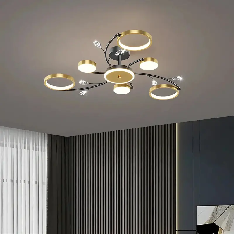 Previzualizare 4: Lustra LED cu Telecomnda KARINA, 31W, 6 Elemente, Lumina Calda/Rece/Neutra, Dimabila, Auriu