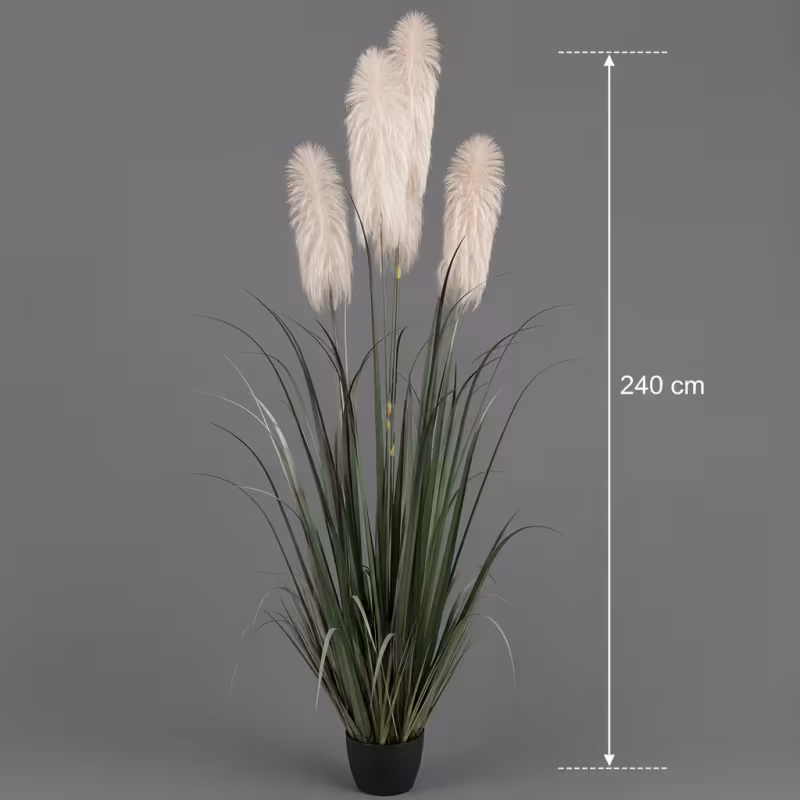 Previzualizare 2: Planta Artificiala Iarba Ornamentala, 240cm, cu 5 fire, Stuf si Iarba, Verde si Gri, Fara Ghiveci