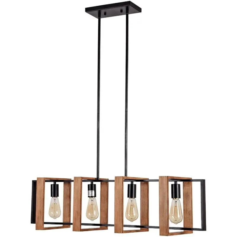 Previzualizare 3: Lustra Vintage LV560/4BK, 4XE27, Rustic Barn, Lemn si Metal, 85cm, Negru