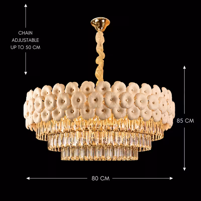 Previzualizare 4: Candelabru Cristal PETAL Regalis 15xE14, D80 cm, Auriu, Inaltime Reglabila, Metal si Cristal
