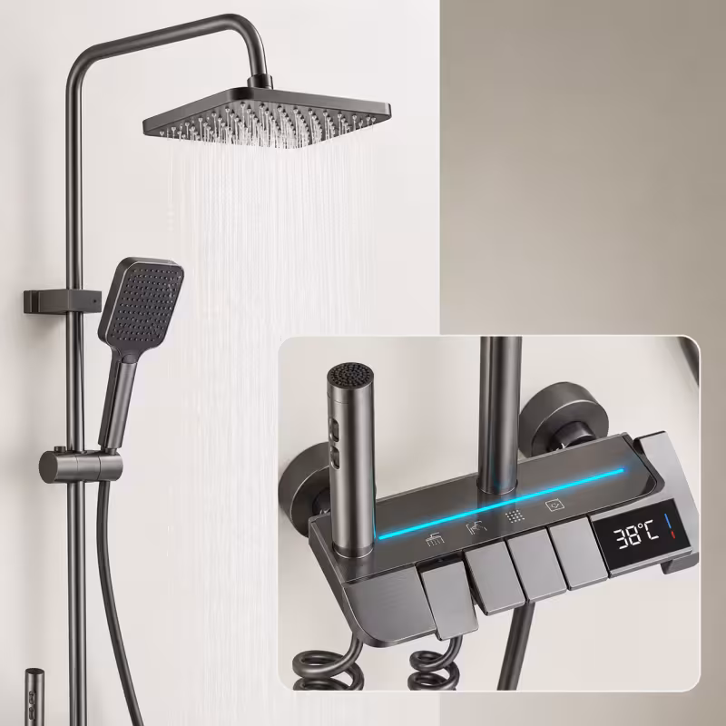 Coloana de dus MELLON, Metal, Para Patrata, Efect Ploaie, 3 Functii, Montare Pe Perete, Negru, Accesorii Incluse