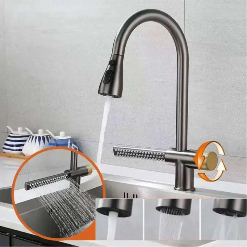Previzualizare 2: Baterie Bucatarie cu Dus Extractibil Inox Argintiu Cu Functie Cascada YB1500S