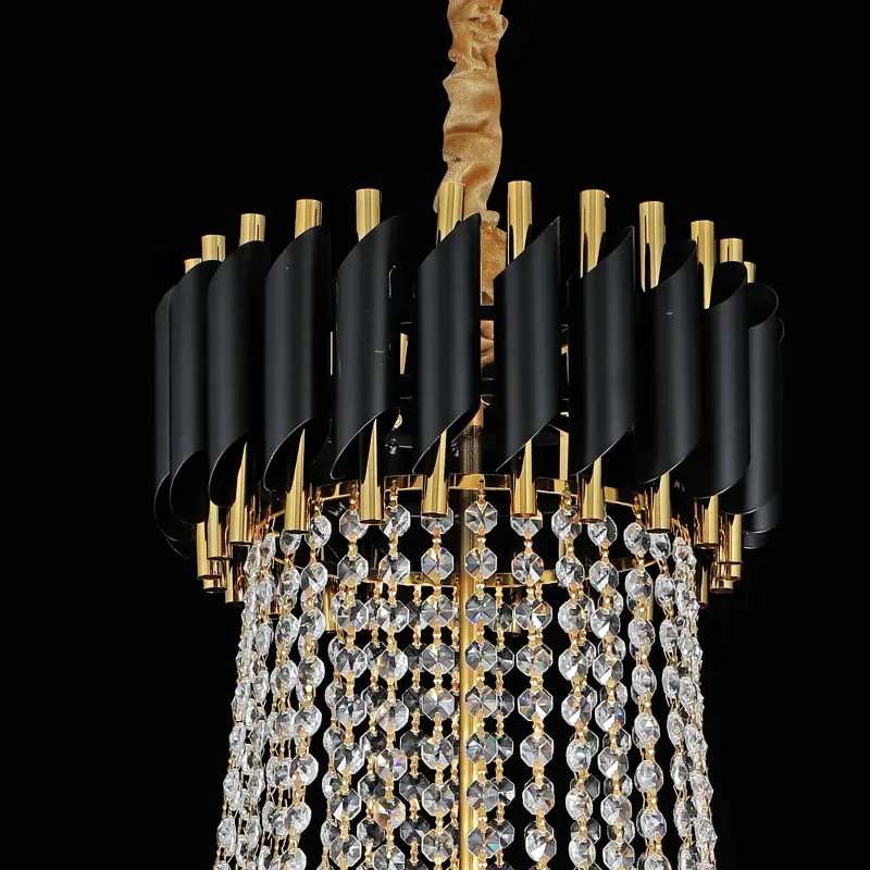 Previzualizare 4: Candelabru Cristal CC900/800X1200, 23xE14, Diametru 80cm, Inaltime 120cm, Auriu Lucios si Negru, Inaltime Reglabila, Design Elegant