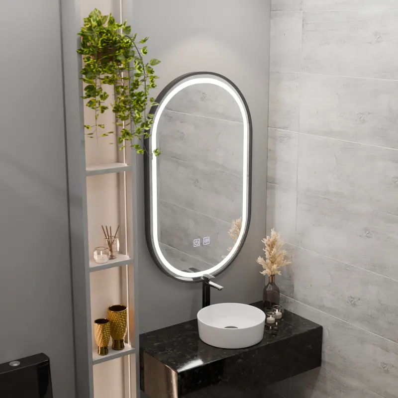 Previzualizare 3: Oglinda LED Ovala 60x100cm VETRO Touch Sistem Dezaburire Dimabila, Rama Neagra