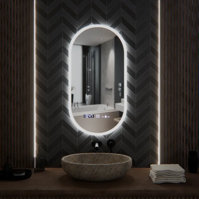 Previzualizare 4: Oglinda LED Ovala, 50x100cm, Lucia Senzor Marcello, Sistem Dezaburire, Ceas & Termometru, Dimabila