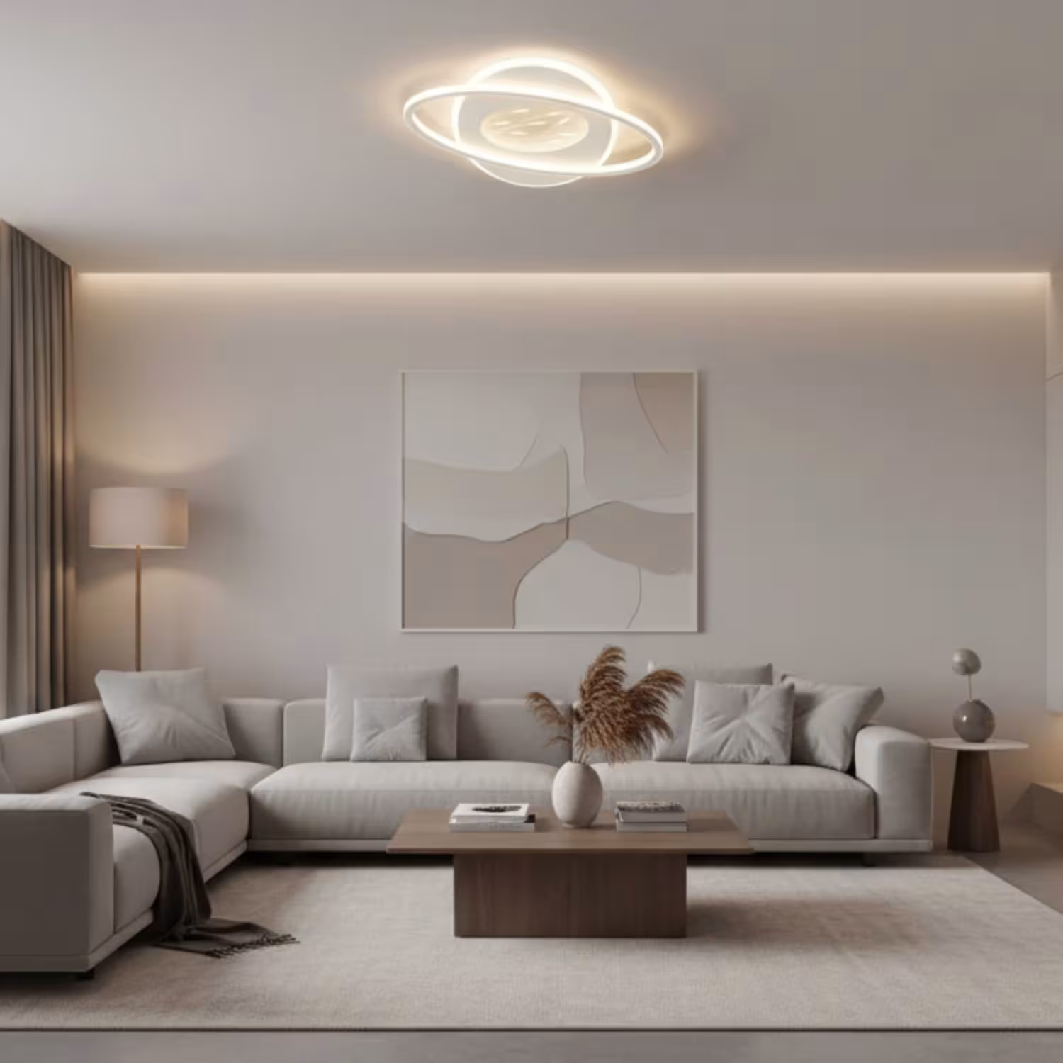 Lustra LED cu telecomanda VOLTA 96W, Ovala, lumina Rece/Calda/Neutra, Dimabila, Alb