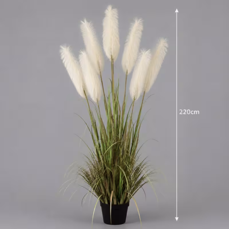 Previzualizare 2: Planta Artificiala Iarba Ornamentala, 220cm, cu 7 fire, Stuf si Iarba, Verde si Alb, Fara Ghiveci