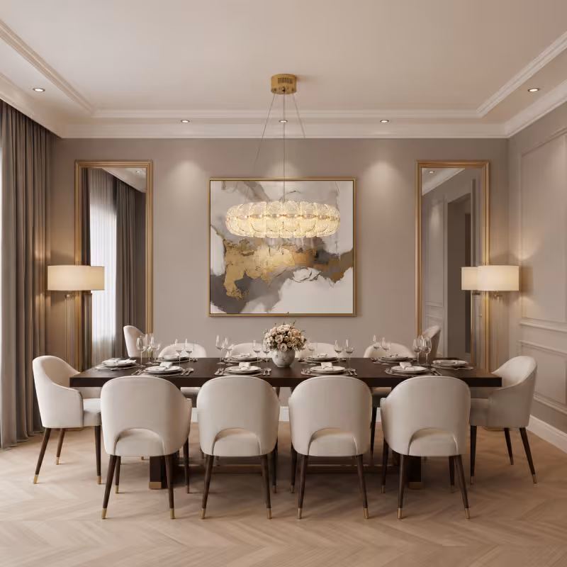 Previzualizare 2: Lustra Cristal MAYON Supremo, 80x80cm, 3000K/4000K/6000K, 210W, Metal si Acrilic, Auriu