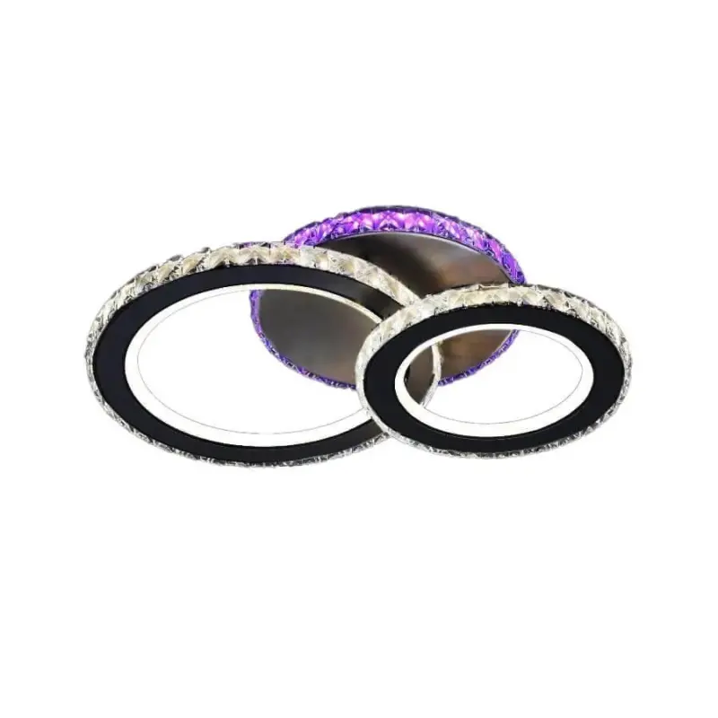 Lustra LED cu telecomanda si cristal MEILI ZAFINA RGB 106W, 2 Cercuri, lumina Rece/Calda/Neutra, Dimabila, Negru
