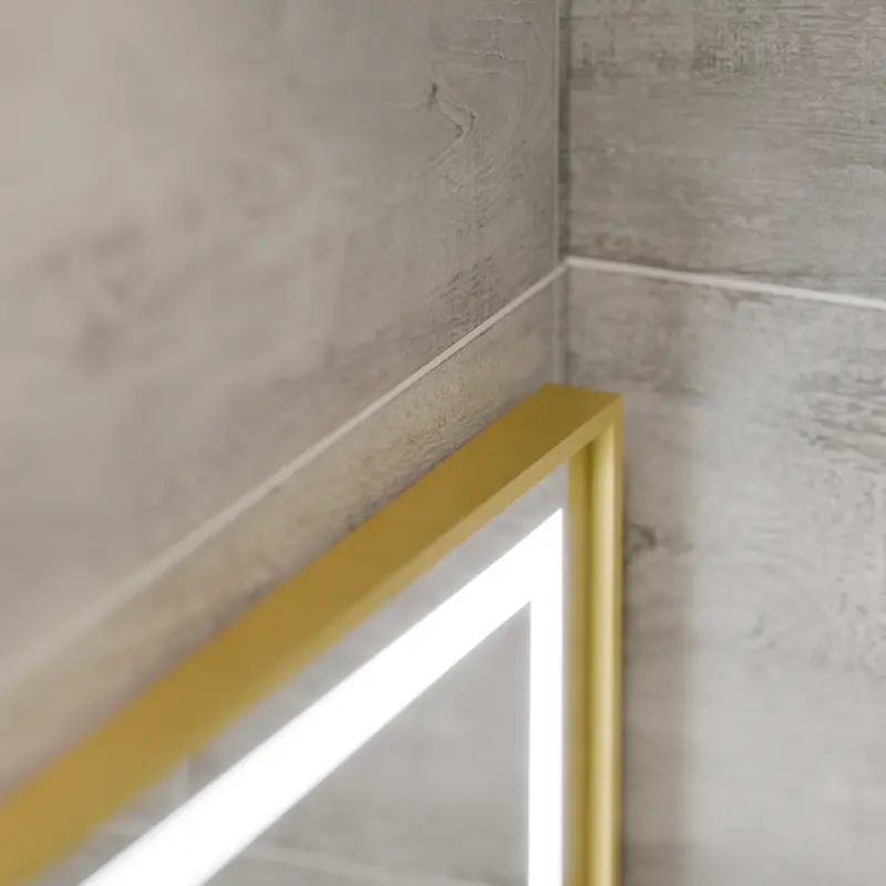 Previzualizare 2: Oglinda LED Rectangulara, 120x80cm, Eclat MotionGlow Marcello, Sistem Dezaburire, Ceas & Termometru, Lupa Cosmetica, Dimabila, Rama Auriu Brushed