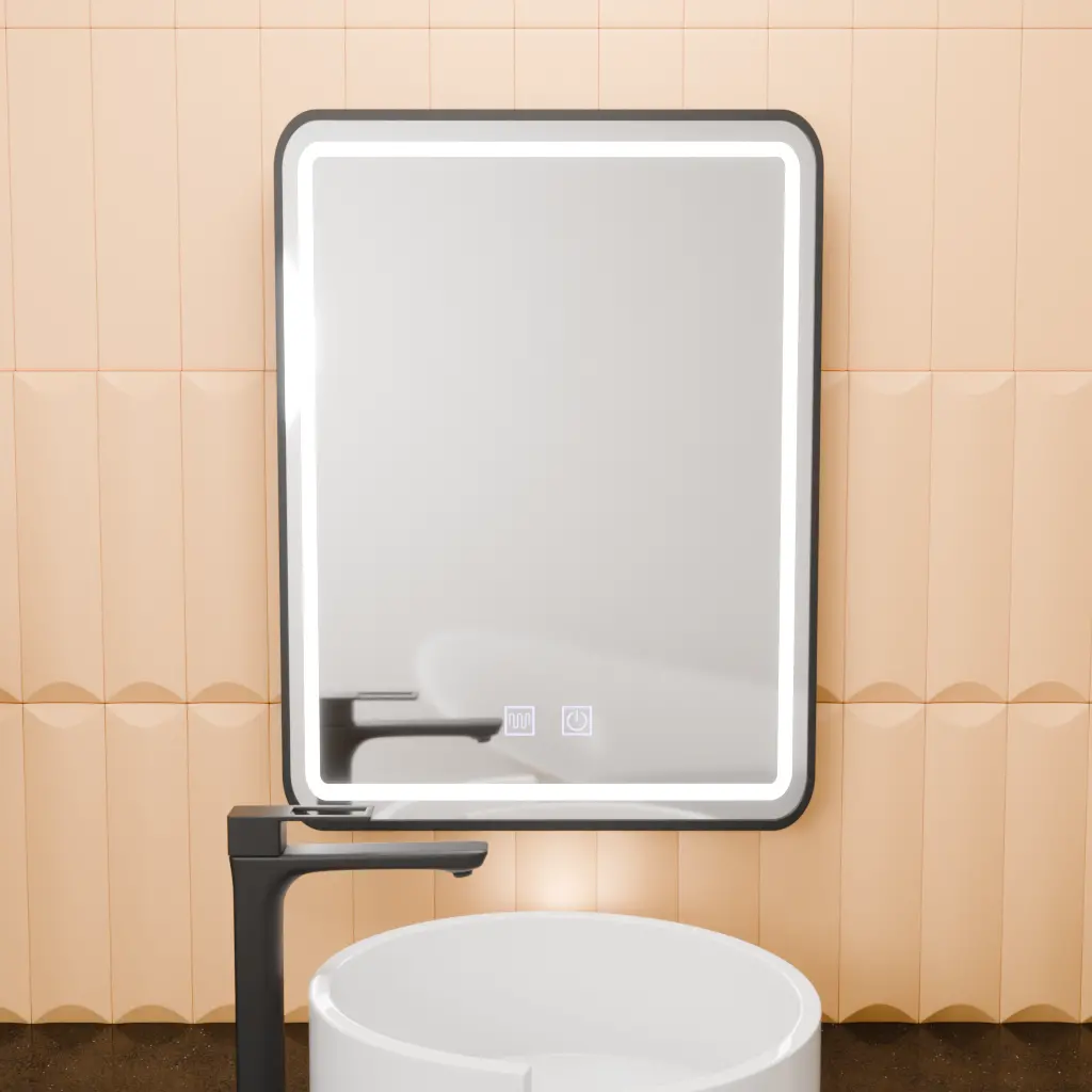 Oglinda LED Rectangulara, 50x70cm, EDGE Touch, Sistem Dezaburire, Rama Neagra