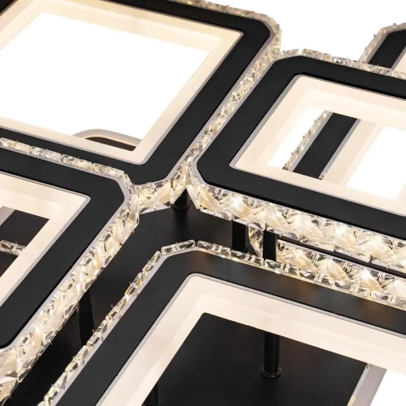 Previzualizare 2: Lustra LED cu telecomanda si cristal QUADRIS RGB 177W, 6 Patrate, lumina Rece/Calda/Neutra 3000K/4000K/6000K, Dimabila, Negru, Metal si Cristal