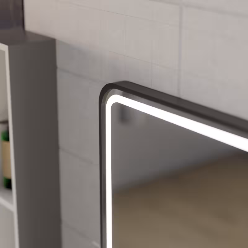 Previzualizare 4: Oglinda LED Touch Ulrich Sistem Dezaburire, Ceas si Temperatura 75x90 cm Rama Negru Brushed Lupa Cosmetica