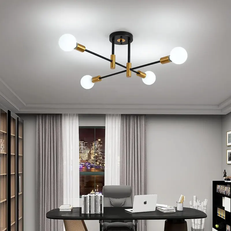 Previzualizare 4: Lustra Modernist Gentile, 4x E27, Negru si Auriu, Design Modern