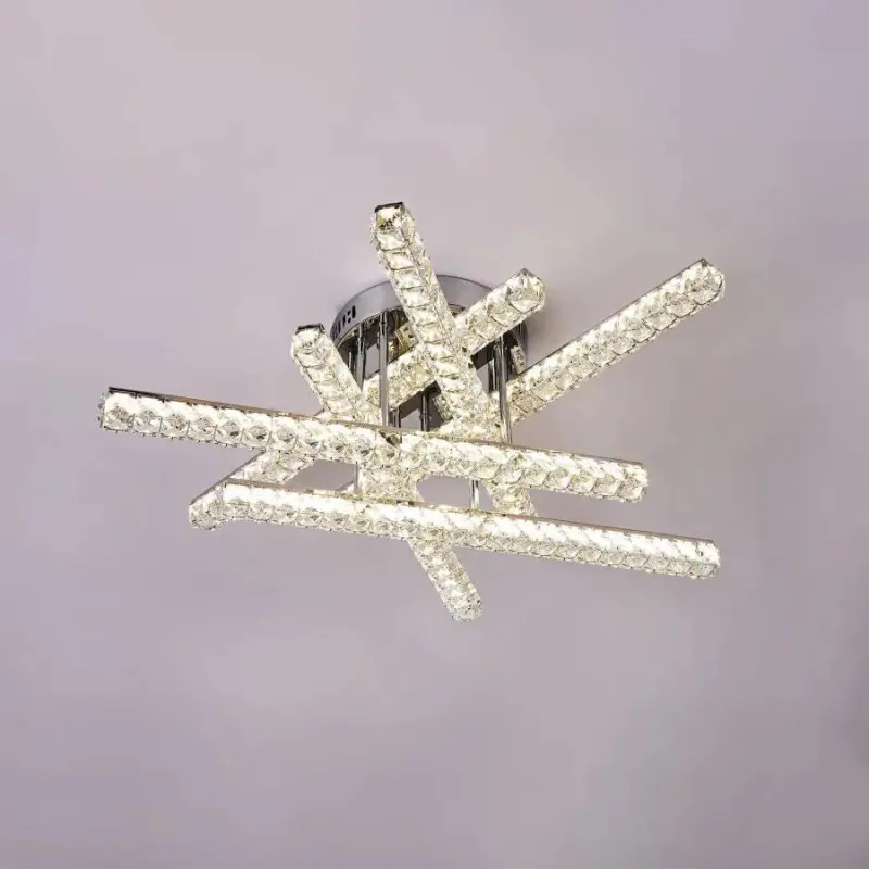 Lustra LED cu telecomanda si cristal GRACIANA 168W, Liniara, lumina Rece/Calda/Neutra, Dimabila, Crom Lucios