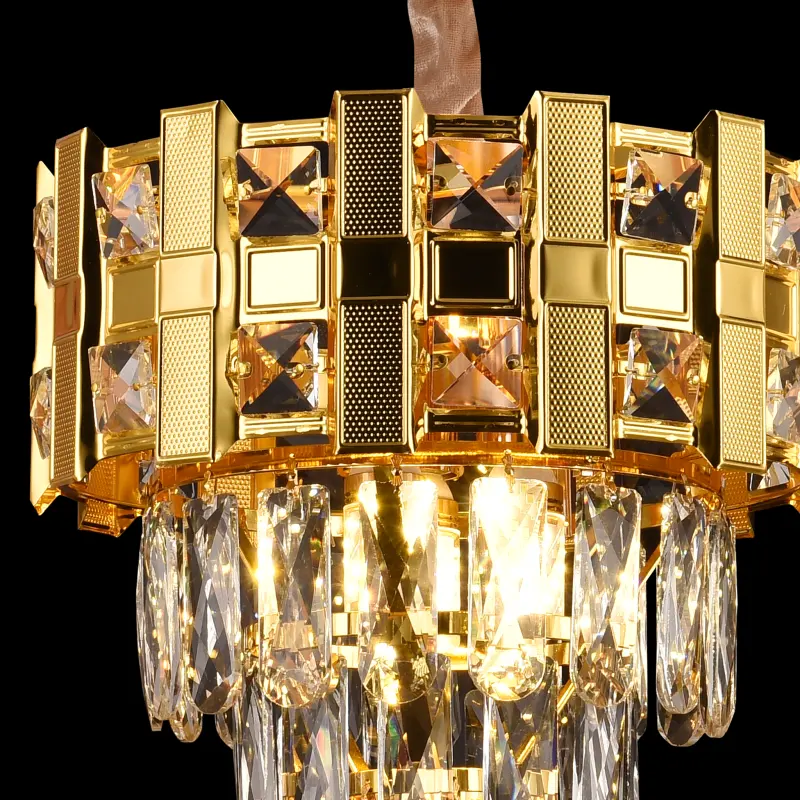 Previzualizare 2: Candelabru Cristal BRAN Petito 3xE14, Diametru 30cm, Auriu Lucios, Inaltime Reglabila