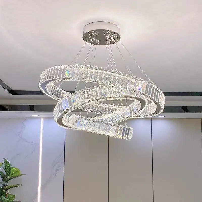 Previzualizare 3: Lustra LED cu telecomanda LLC130/3CH, Cristal si Metal, 119W, 3 Cercuri, Dimabila, Inaltime Reglabila, Lumina Rece/Calda/Neutra, Iluminat Luxos