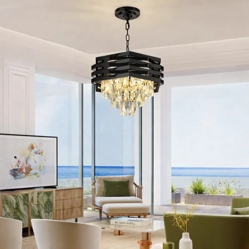 Previzualizare 2: Candelabru Cristal HEXA Ø30cm 3xE14 Negru Inaltime Reglabila