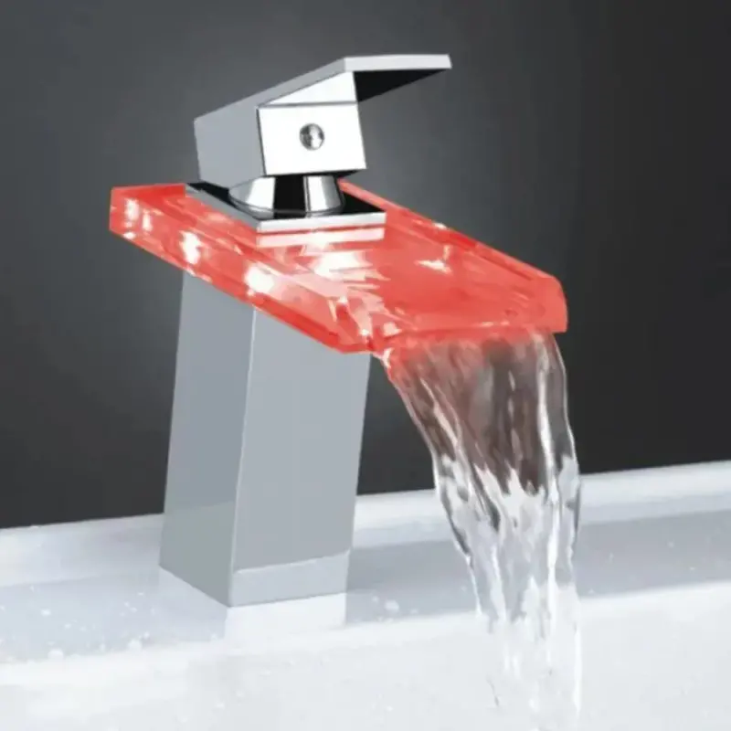 Previzualizare 3: Baterie Lavoar, Aliaj si Sticla, Crom, Lumina RGB, Schimbare de culoare in functie de temperatura apei, OD3008