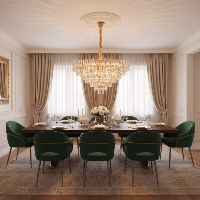 Previzualizare 2: Candelabru Cristal VALMONT Regalis 15xE14, D80 cm, Auriu, Inaltime Reglabila, Metal si Cristal