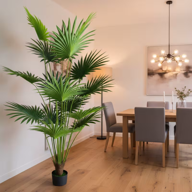Planta Artificiala Tip Palmier Livistona Evantai, 15 frunze, 200 cm, Verde